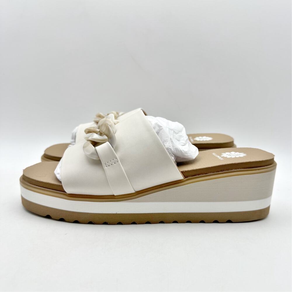 Yellow Box Womens Alora Wedge Slide Sandals US 7 M White Tan Vegan Leather NWOB - Picture 10 of 14